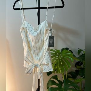 Vince Camuto White Striped Tank Top With Bow Tie, Zipper Back